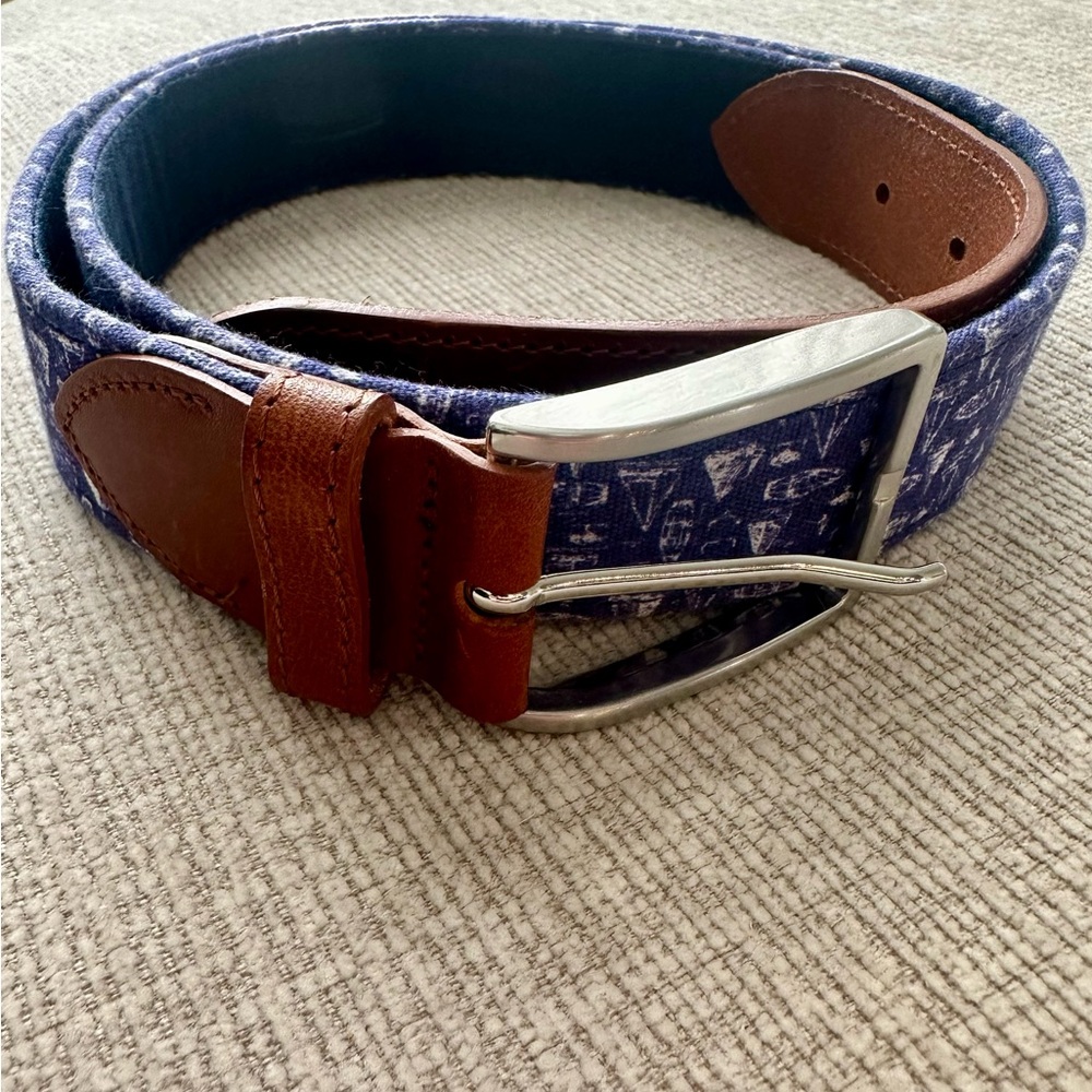 Peter Millar Nautical Canvas And Leather Belt Size 34